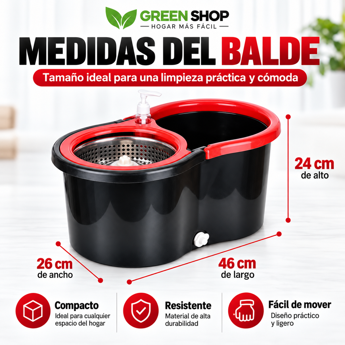 Mopa Giratoria 360° con Balde de Cesta Inoxidable - imagen 2