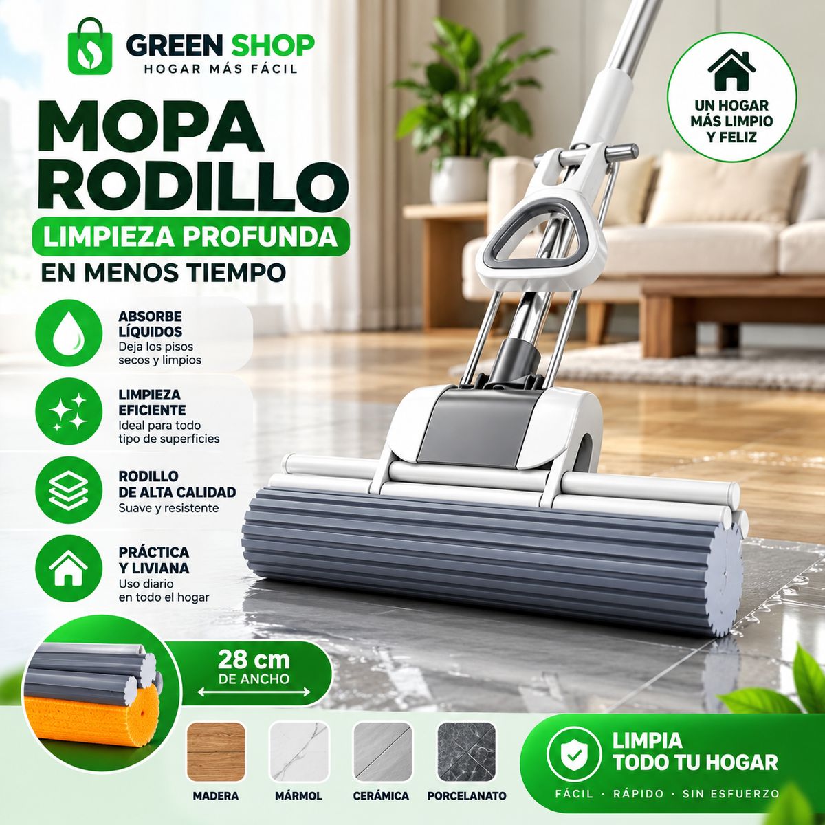 Mopa Autoescurrible con Rodillo y Cabezal Reemplazable - imagen 2