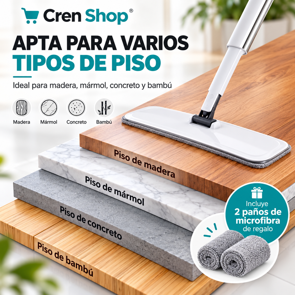 Mopa Plana Giratoria con Spray y Paños Reutilizables - imagen 5