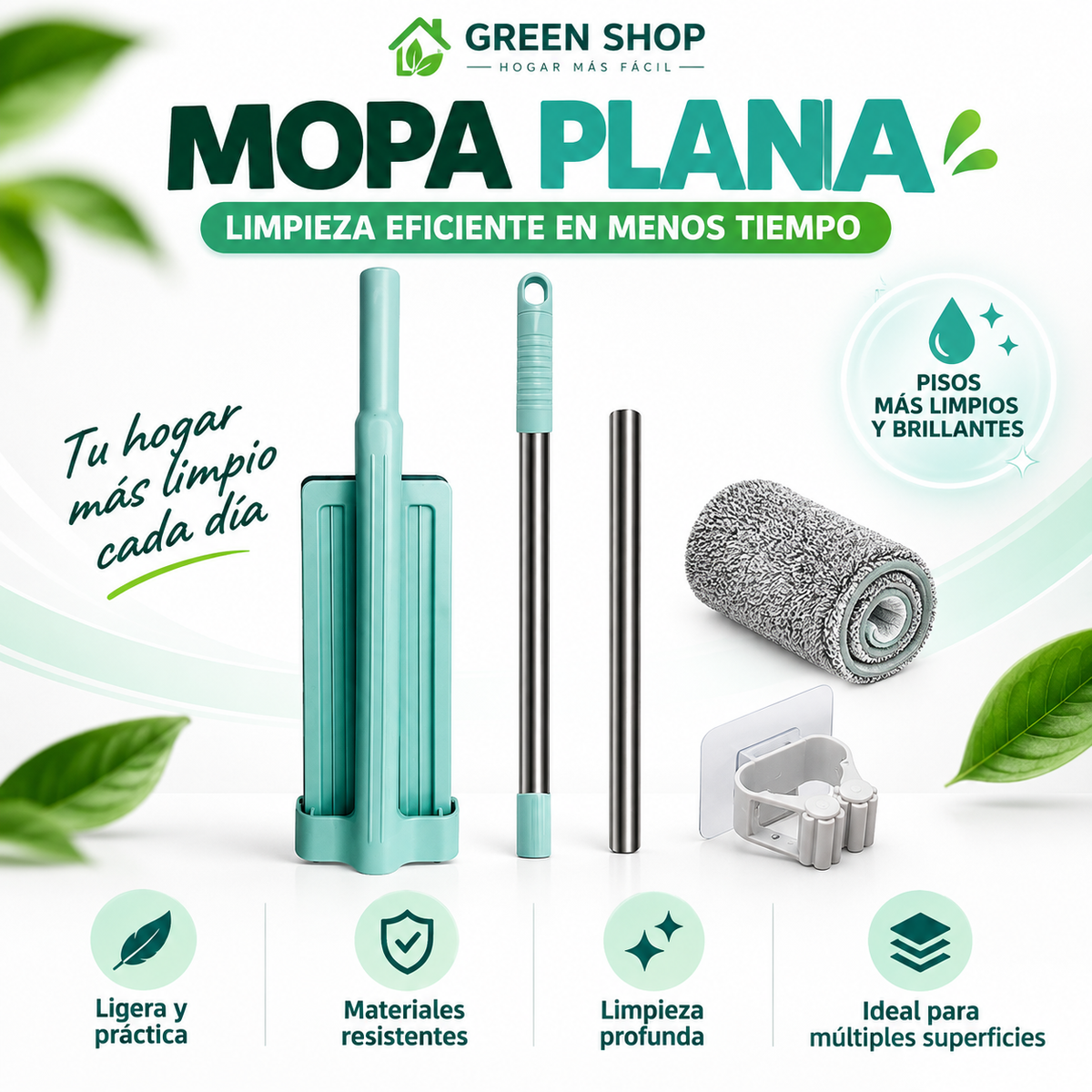 Mopa Plana Giratoria de Microfibra para Pisos y Rincones - imagen 1