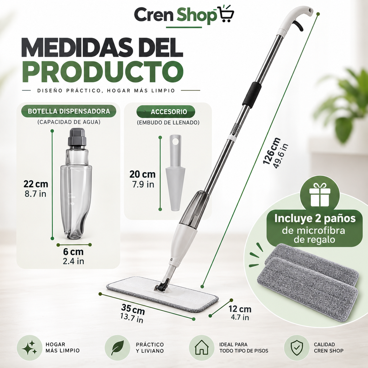 Mopa Plana Giratoria con Spray y Paños Reutilizables - imagen 8