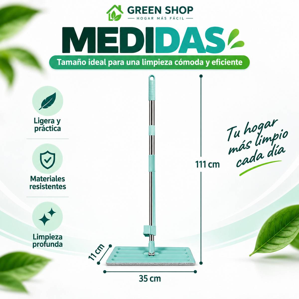 Mopa Plana Giratoria de Microfibra para Pisos y Rincones - imagen 3