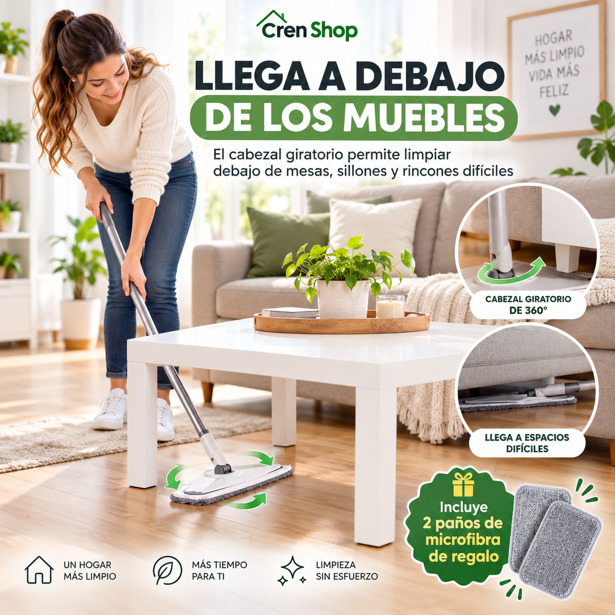 Mopa Plana Giratoria con Spray y Paños Reutilizables - imagen 9
