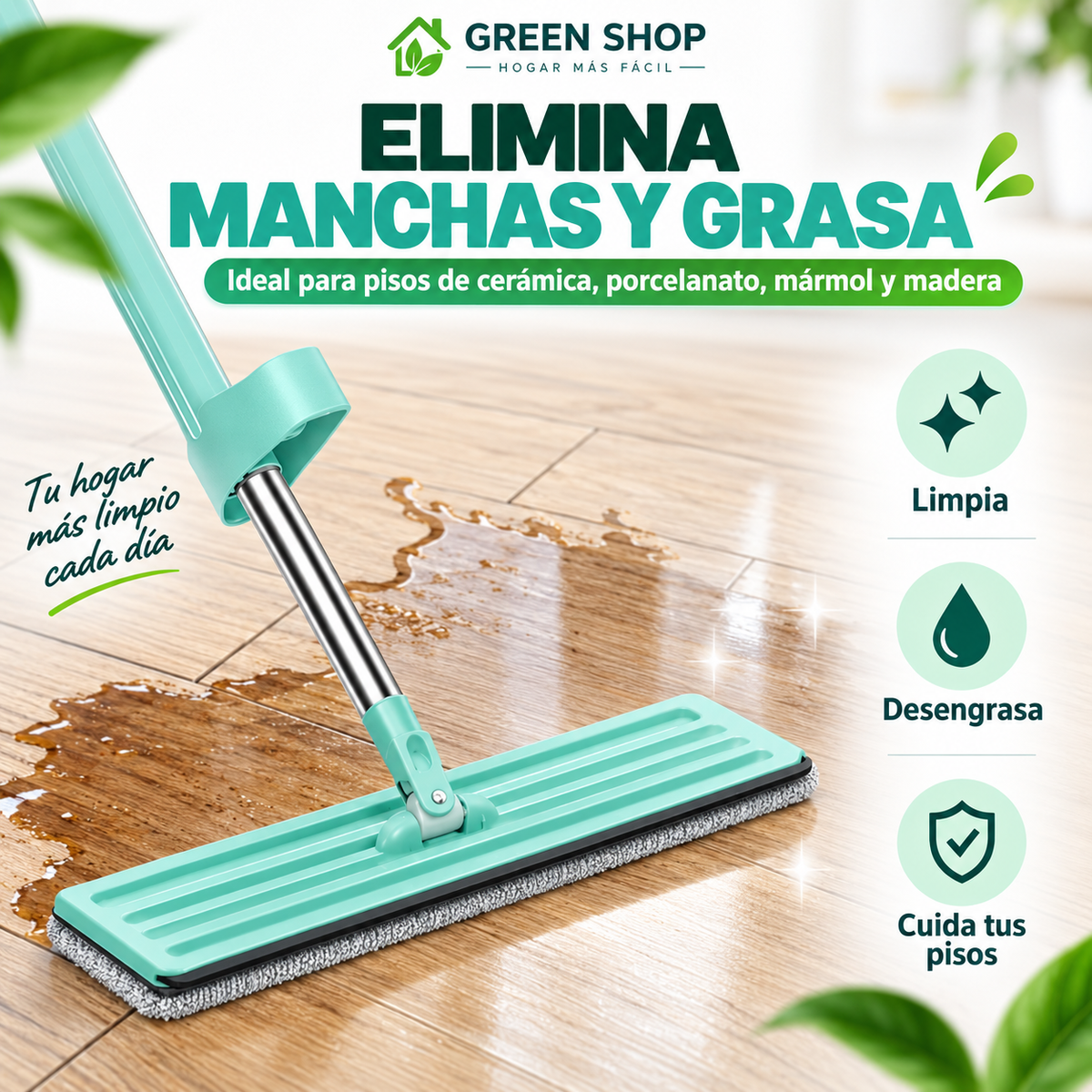 Mopa Plana Giratoria de Microfibra para Pisos y Rincones - imagen 7